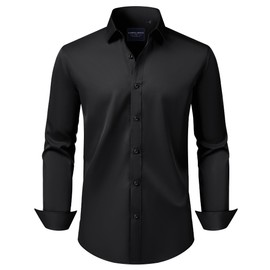 Alimens & Gentle Men's Dress Shirts Transitional Weather Long Sleeve Stretch Wrinkle-Free Button Down Top Black