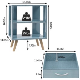 Aenuert Night Stand, Blue Kids Nightstand with Drawer, Nursery Side Table with Open Storage, 2-Tier Modern End Table, Bedside Table for Small Space, Living Room, Bedroom