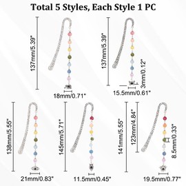 AHANDMAKER Pack of 5 Metal Bookmarks, 5 Style Unique Chakra Bead Bookmarks, Vintage Bookmarks Made of Antique Silver Alloy with Matte Natural Gemstones for Book Lovers