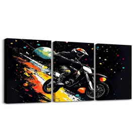 Feelyou Kids Boys Dirt Bike Bedroom Framed Wall Art Racing Motocross Rider Pictures Decorations for Bedroom Extreme Sports Motorcycle Living Room Wall Art Dining Room Decor,Set of 3 12x16 Inch