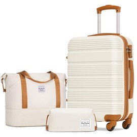 LONG VACATION 3 Piece Carry On Luggage 20 Inch Suitcase with Spinner Wheels, ABS+PC Hardshell Suitcase set with TSA Lock & YKK Zipper