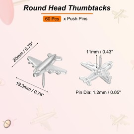PATIKIL Airplane Push Pin, 60 Pcs Decorative Metal Push Pin Cute Aircraft Thumb Tacks for Bulletin Board Map Photo Home Office Decor, Silver Tone