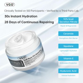 VGO-Crema hidratante facial de uso diario con mucina de caracol al 92% en gel reparador e hidratante para pieles secas y sensibles, todo tipo de pieles, 50 g/1,76 oz