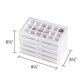 Frebeauty Acrylic Jewelry Organizer Earring Organizer Box with 5 Drawers Earring Holder Organizer with Velvet Trays Clear Jewelry Box for Women Earring Display for Rings Studs(White)