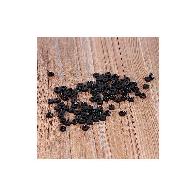 100pcs Hex Nut Nylon Nut M3 Screw Nut Thread Black