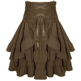 FEOYA Steampunk Victorian Skirt for Women Cosplay Costume Retro Gothic Pirate Skirts Renaissance Vintage Punk Skirts Brown