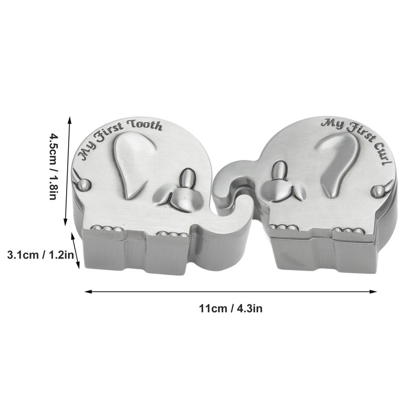 Baby Teeth Keepsake Box, First Tooth and Curls Elephant Shape