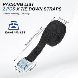 PATIKIL 1" x 12ft Lashing Strap with Buckles, 2 Pcs Cam Buckle Tie Down Straps Adjustable Heavy Duty Secure Cinch Straps Up to 551 lbs for Cargo Kayak Bicycles, Black