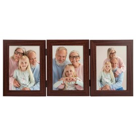 Frametory, 3 Picture Frames 5x7 Trifold Photo Frames Collage - Real Glass - Triple Folding (Walnut, 2 Pack)