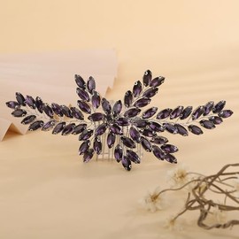 Rumtock Boho Purple Rhinestones Silver Hair Comb for Women Girls Wedding Bridal Hair Accessories Vintage Crystal Side Headpiece (Purple)