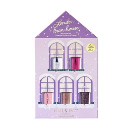 Nails.INC London Town House 5-Piece Miniature Nail Polish Gift Set, Longwear Rapid Dry Formulation, Cruelty Free, Vegan, 21 Free, Includes Better On Top Top Coat