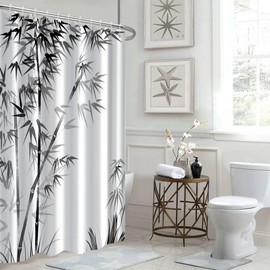 Ruelvth Bamboo Shower Curtain, Aesthetic Ink Bamboo Shower Curtain for Bathroom Waterproof Fabric Black and White Shower Curtain Set with Hooks, 72x72 Inch