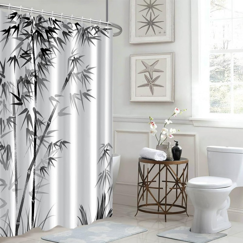 Ruelvth Bamboo Shower Curtain, Aesthetic Ink Bamboo Shower Curtain for