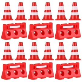20Pcs Red Mini Plastic Traffic Cones Miniature Roadblock Signs Playset Tiny Roadblock Cone Models Mini Stop Signs for Educational Learning Safety Signs and Signals Cones