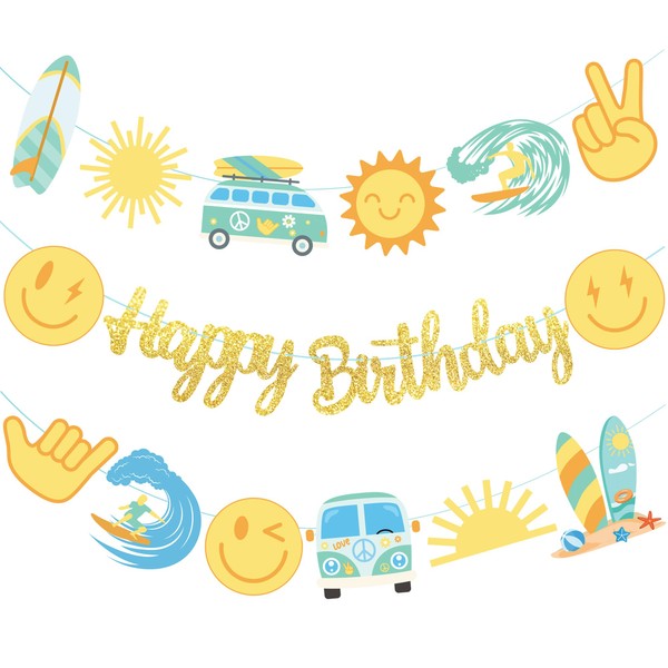 Surfing Birthday Banners Hippie Groovy Surfing Birthday Party Decorations 3Pcs
