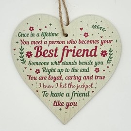 Second Ave Once in a Lifetime Best Friend Wooden Hanging Heart Home Friend Friendship Sign Plaque