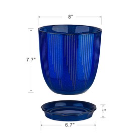 ADN Large Plant Pot Indoor Planters Ceramic Pot for Plants with Drainage Hole and Saucer for Flowers and Plants, Navy, 8 Inch