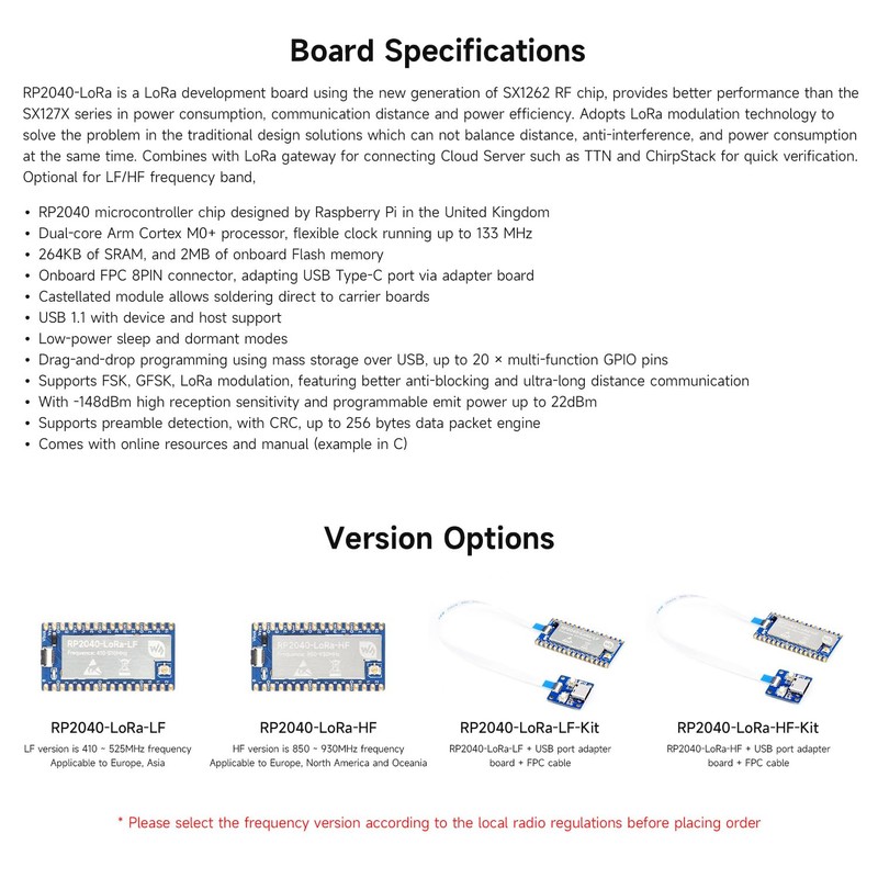 Waveshare RP2040-LoRa Development Board, Integrates SX1262 RF Chip, Long-Range Communication,