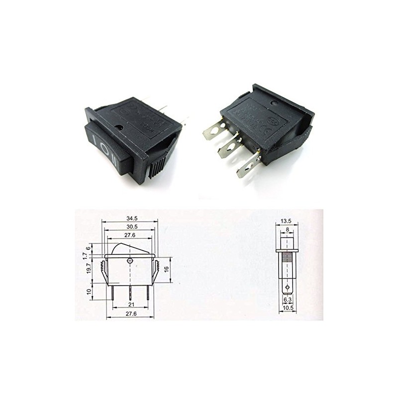 CESS Hull Shape Snap-in KCD3 3 Pin ON-OFF-ON Switch (2