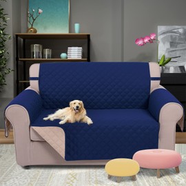 U-NICE HOME Loveseat Sofa Cover Reversible Couch Cover for Dogs with Elastic Straps Water Resistant Furniture Protector for Pets Couch Cover for 2 Cushion Couch (Loveseat, Navy/Camel)