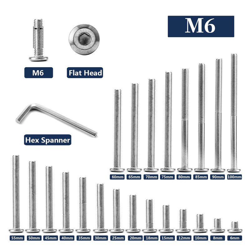 M6 x 18mm 10Pcs Flat Head Hex Socket Cap Screws