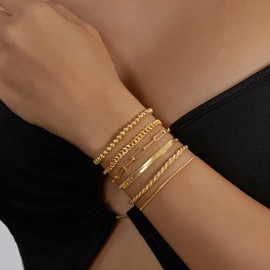 HAXIYA Gold Bracelets for Women Trendy 14K Real Gold Plated Bracelet Stack for Women Chain Bracelet Set Waterproof Paperclip Rope Snake Cuban Box Beaded Bracelets Jewelry Set for Women