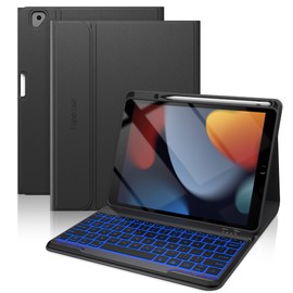 typecase typecase Folio iPad 9th Generation Case with Keyboard 10.2 Inch - Backlit Detachable Slim Cover with Pencil Holder, Compatible with iPad 8th/7th Gen, Pro 10.5, Air 3rd Gen (Black)