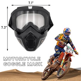 povtii Motorcycle Goggles, Windproof Dirt Bike Helmet Riding Goggles with Removable Face Mask, Motorcycle Accessories (Transparent)
