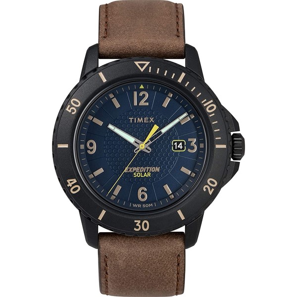 Timex Expedition Gallatin Solar Men's 44 mm Watch, Brown Leather, Expedition Gallatin Solar 44mm Watch