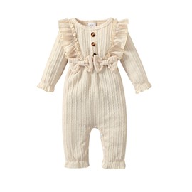 puseky Newborn Infant Baby Girls Clothes Ruffled Romper Jumpsuit Playsuit Cute Baby Girls Clothes for 6-9 Months Beige