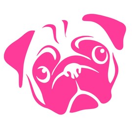 Pug Face Puppy Vinyl Sticker Decals (Pack of 2) for Car Bumper Window Laptop Tablet Phone (4" x 3.3", HOT Pink)