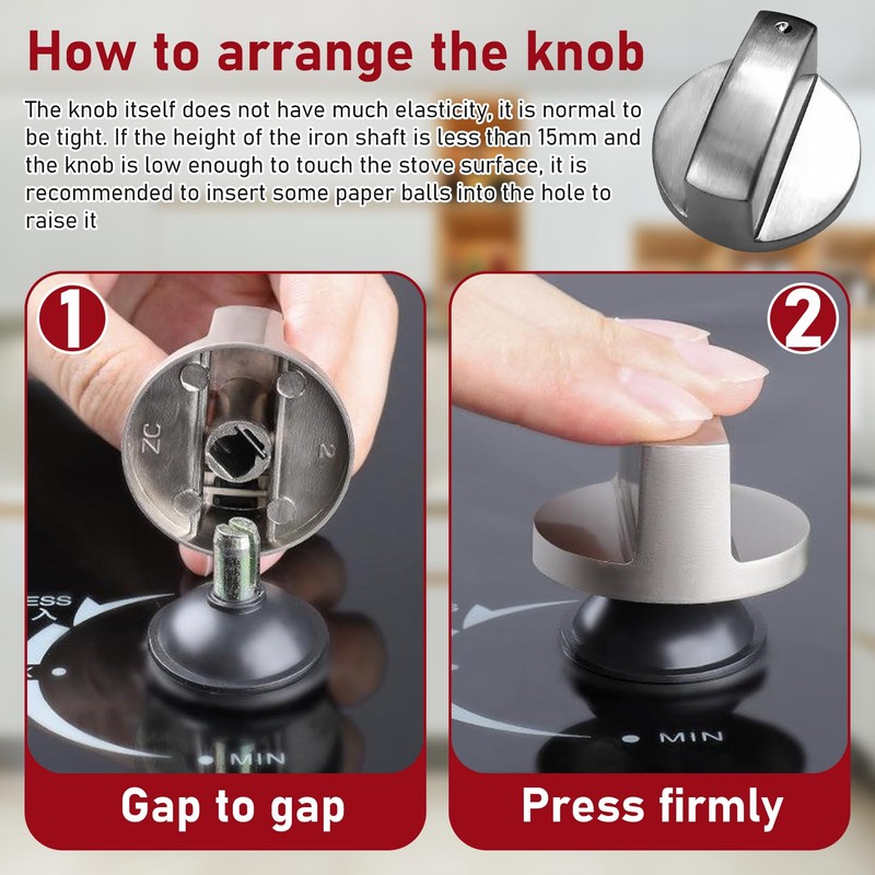Azushwer 4 Pcs 6MM Silver Gas Hob Knobs, Universal Cooker