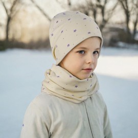 Cheerful Mario Cotton Hat Loop Scarf Sets Baby Boys Girls Soft Beanie Windproof Tube Scarf Children, beige