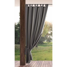 Eurofirany GARDEN Outdoor Curtain with Tab Top - 1 pc. Velcro Fastener, Sun Protection, Privacy Screen, Windproof, Waterproof Curtain for Patio, Gazebo, Pergola, Porch, W61 x L87, Dark Grey