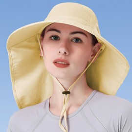 Womens Sun Hat UV Protection, Foldable Waterproof Wide Brim Bucket Hats with Neck Flap for Summer Beach Fishing Hiking Beige