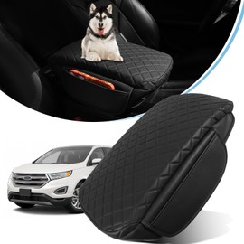 Center Console Cover for Ford Edge 2015-2019 Leather Armrest Cover Middle Console Cover with 2 Side Pockets Arm Rest Pad Cushion for Edge Accessories (2015-2019)