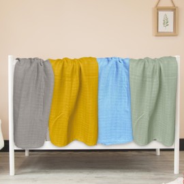 Uunida Pack de 4 Muselinas para Bebé - Cobijas Super Suaves y Absorbentes para Niña y Niño Recién Nacido - Manta de Algodón 115x105cm