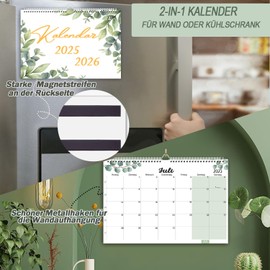 Qupuce Wall Calendar 2025/26 (18 Mo) 32 x 22 cm, Magnetic Calendar from Jul 2025 to Dec 2026, Monthly Planner, Annual Calendar, Family Calendar for Home or Office