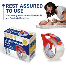 TegmenSeal Heavy Duty Clear Packing Tape with Dispenser Combo for Shipping, Moving & Storage,Thicker Clear Packing Tape, 1.88 inches Wide, 60 Yards Per Roll, 6 Pack 360 Total Yards