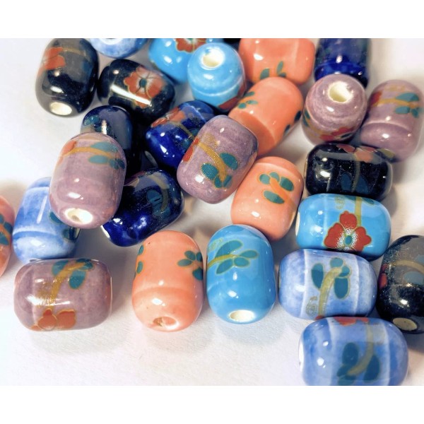 Platinum 30 Porcelain Medium 14x8mm Oval Tube Beads Mix with