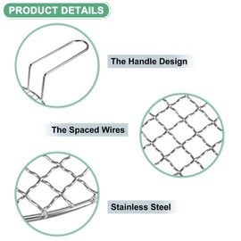 M METERXITY Round Cooking Rack, Stainless Steel BBQ Grill Net Mesh with Handle Fits for Cooling/Baking/Steaming, Cross Wire Barbecue Grilling Grate, [6.5-inch x 4.72-inch, Silver Tone]