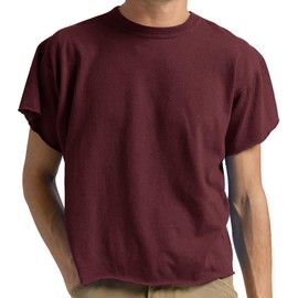 Sunborui Men's Boxy Cropped Raw Cut Tee Short Sleeve Round Neck T Shirts Casual Basic Tops (Wine Red,XX-Large)