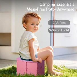 Portable Potty Seat for Toddler Foldable Travel Potty Training Toilet Seat with Cleaning Bags Reusable for Outdoor Camping, Travel, Kids Toddler Travel Potty Seat (Pink)