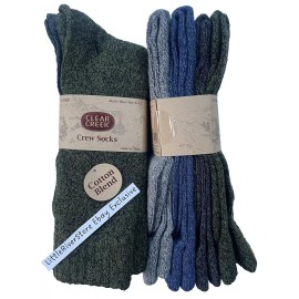Clear Creek 4 Pairs Mens Clear Creek Soft Cotton Rayon Blend Crew Socks Gray Olive Navy CHC