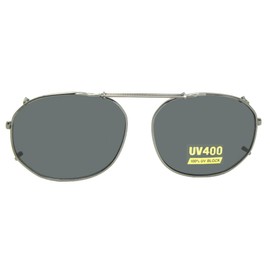 Round Square NON Polarized Clip On Sunglasses (Pewter-NON Polarized Gray Lens, 56mm Width x 44mm Height)
