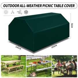 PATIO PLUS Picnic Table Cover Waterproof, Outdoor Garden Table Bench Cover,UV Protected, High-quality PE Fabric Garden Picnic Table Cover(183x145x76cm,Green)