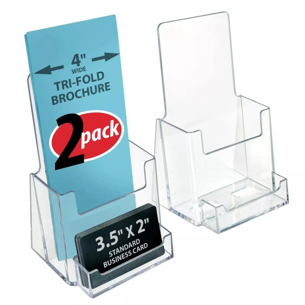 Azar Displays 252922-2PK Counter Trifold Brochure Holder with Business Card
