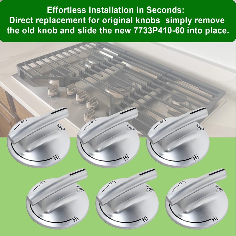 WUVYFWN 6Pcs Upgraded 7733P410-60 Surface Burner Knob,Gas Stove knobs Replacement