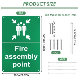 Fire Safety Assembly Point Sign 200x300mmx1mm Outdoor Weatherproof Rigid PVC Plastic With 4 Pre-Drilled Holes and Screws Strap for Easy Installation EN ISO 7010 Compliant
