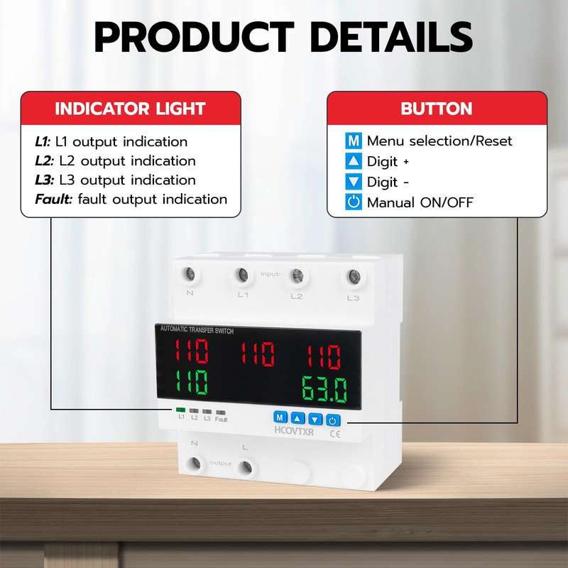 HCOVTXR Automatic Transfer Switch 63A 110V Inverter Generator Transfer Switch